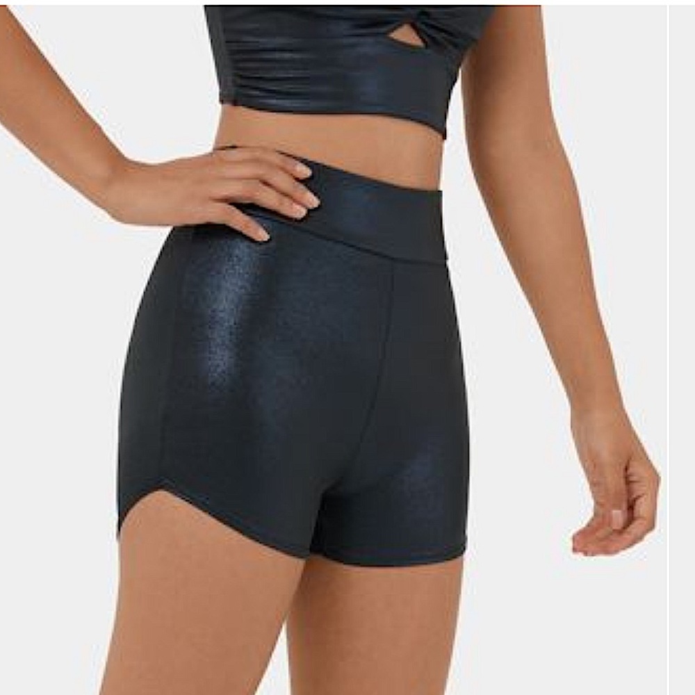Cloudful Shine Fabric Super High Waisted Foil Print Faux Leather scrunch Shorts